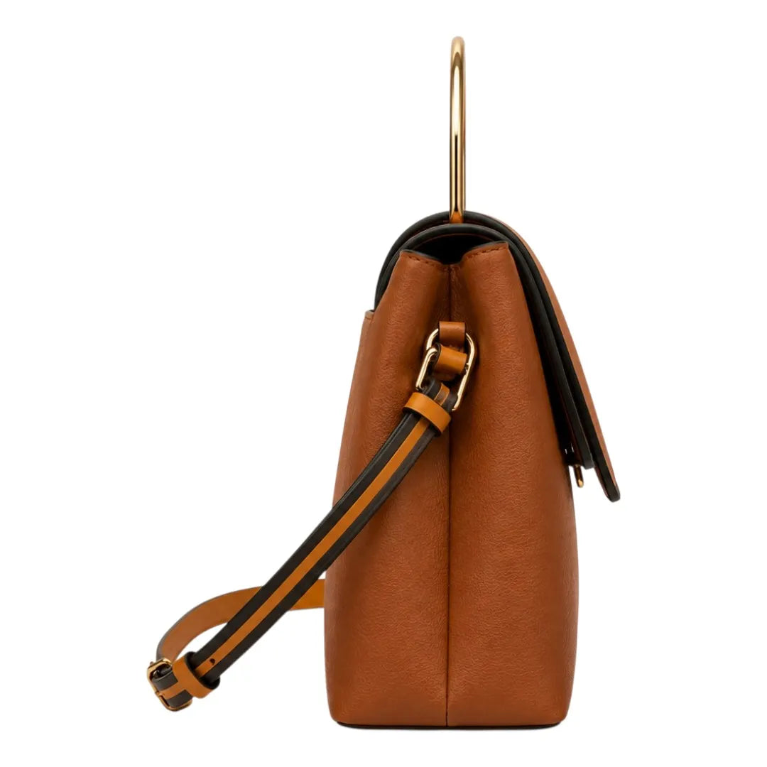 Teds Formal Wear Brown Leather Handbag with Metal Handle – Elegant Crossbody & Top Handle Bag
