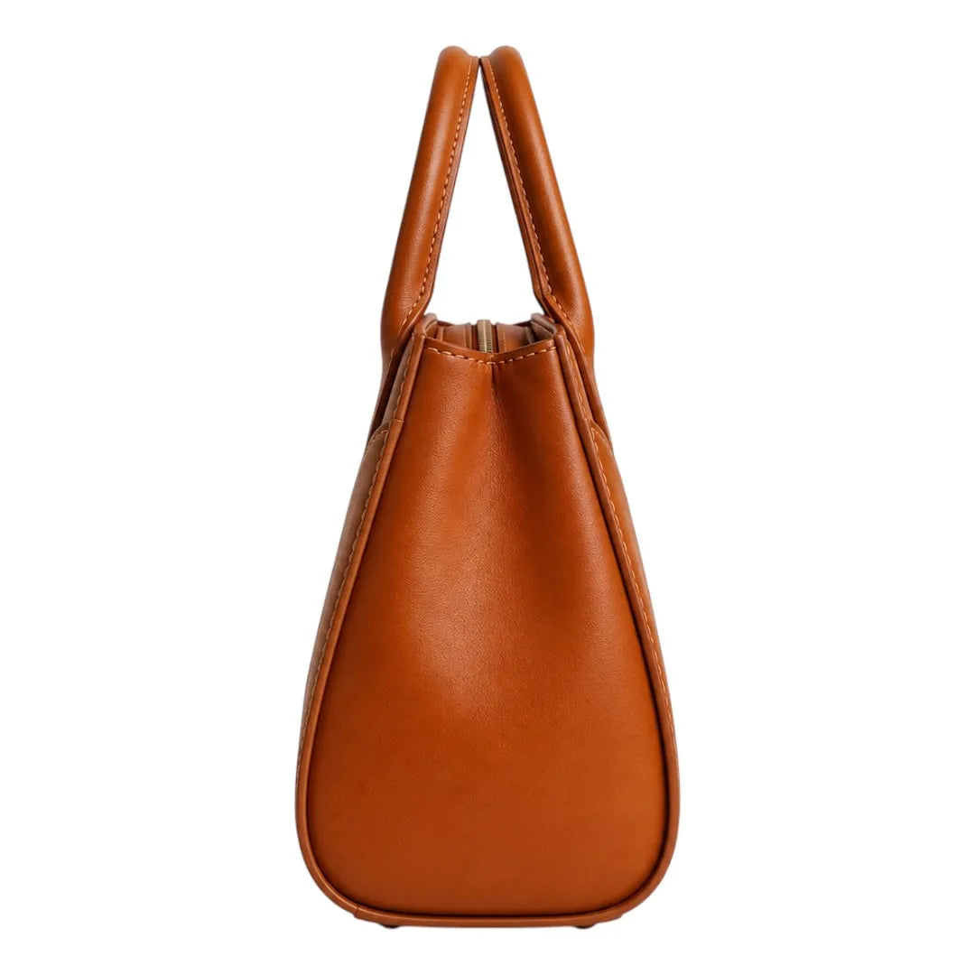 Teds Formal Wear Classic Brown Leather Handbag – Elegant Top Handle Purse for Women