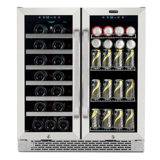 30?Built-in French Door Dual Zone 33 Bottle Wine Refrigerator 88 Can Beverage Center