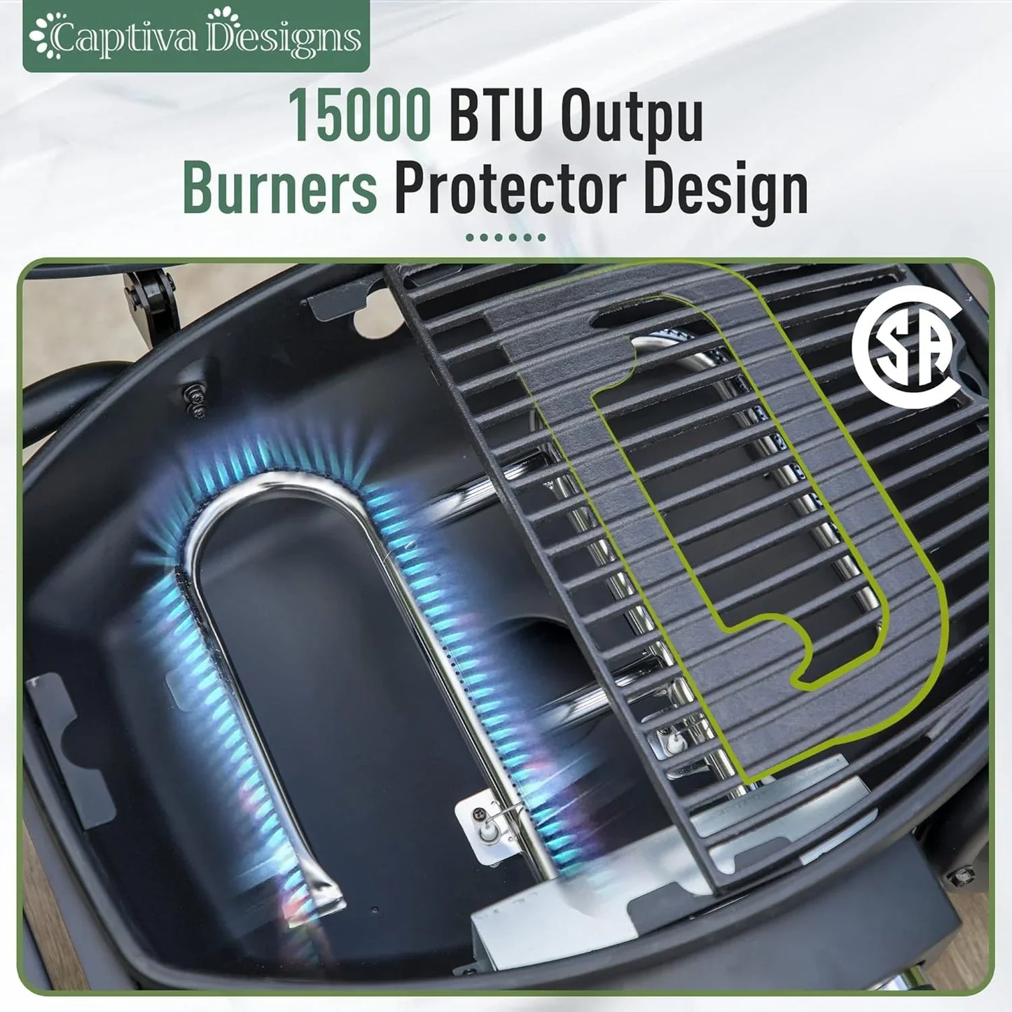 Burner Propane Gas BBQ Grill with Side Burner & Porcelain-Enameled Cast Iron Grates, 42,000 BTU Output Stainless Steel Grill for Outdoor Cooking Kitchen and Patio Backyard Barbecue-Captiva