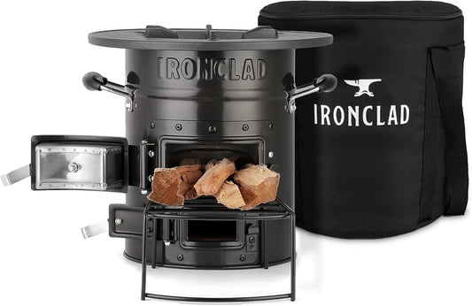 Supply Rocket Stove – Camping Wood Stove for Emergency Preparedness, Survival, Off Grid Living Supplies – Portable Wood Burning Stove with Canvas Storage Bag and Fuel Support System