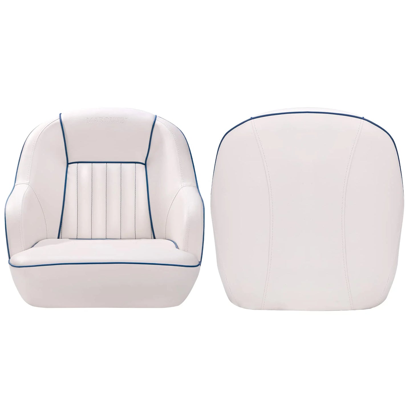 Pontoon Boat Seat, Captains Bucket Boat Seat, Back Folding Boat, Boat Cabin Seating – White & Blue