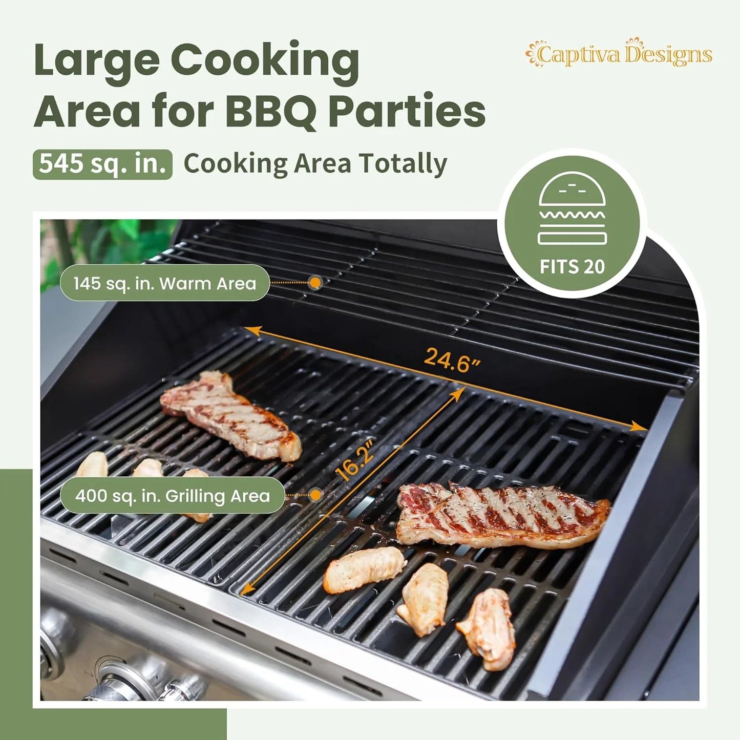 Burner Propane Gas BBQ Grill with Side Burner & Porcelain-Enameled Cast Iron Grates, 42,000 BTU Output Stainless Steel Grill for Outdoor Cooking Kitchen and Patio Backyard Barbecue-Captiva