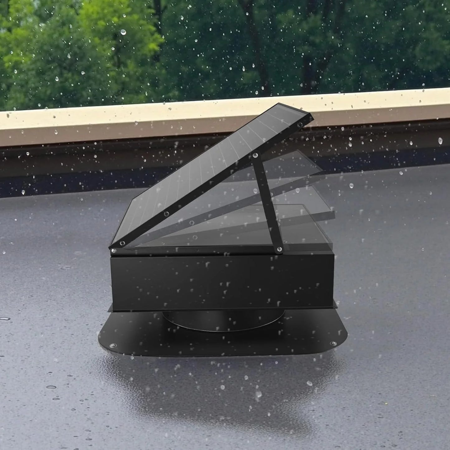 Roof attic exhaust fan, 50-watt intelligent solar roof ventilation fan, equipped with thermostat, remote control, 3000 cubic feet per minute airflow, built-in smoke sensor and automatic stop function (for cooling and dehumidification)