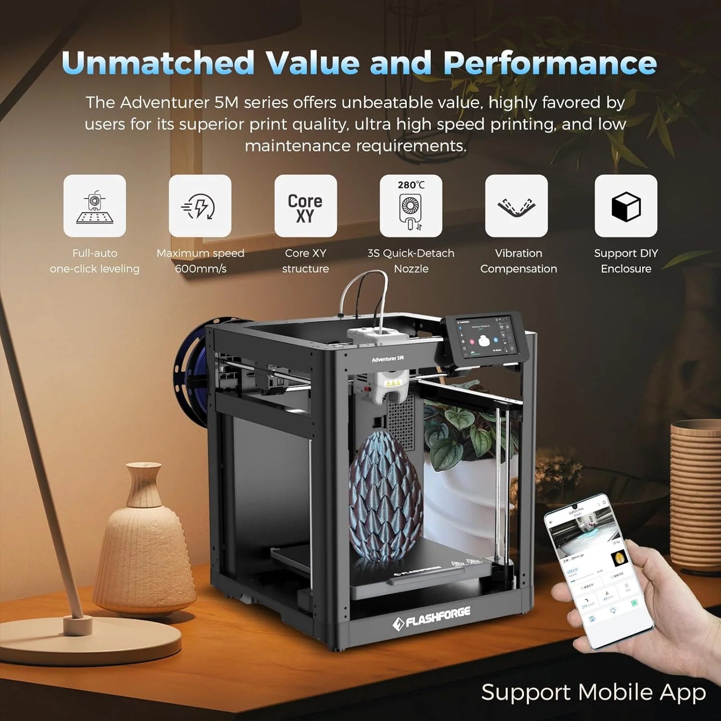 Adventurer 5M 3D Printer with Auto Leveling & High Speed