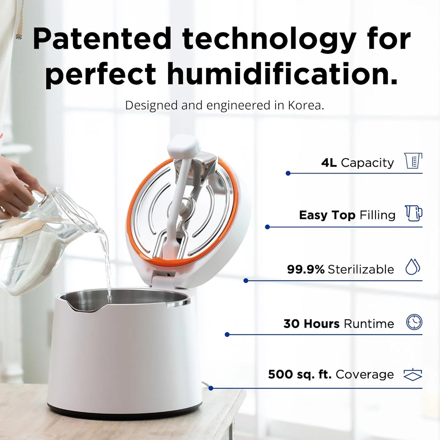 Carepod 31S Stainless Steel Humidifier, 1Gal/4L, Quiet, Filter-Free