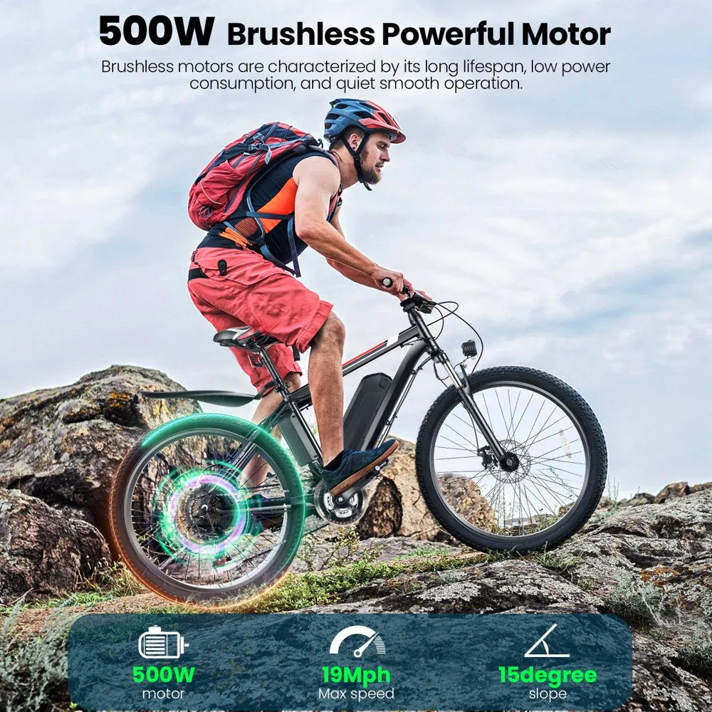 500W Electric Bike 26" Electric Bicycle for Adults with Cruise Control System Ebike