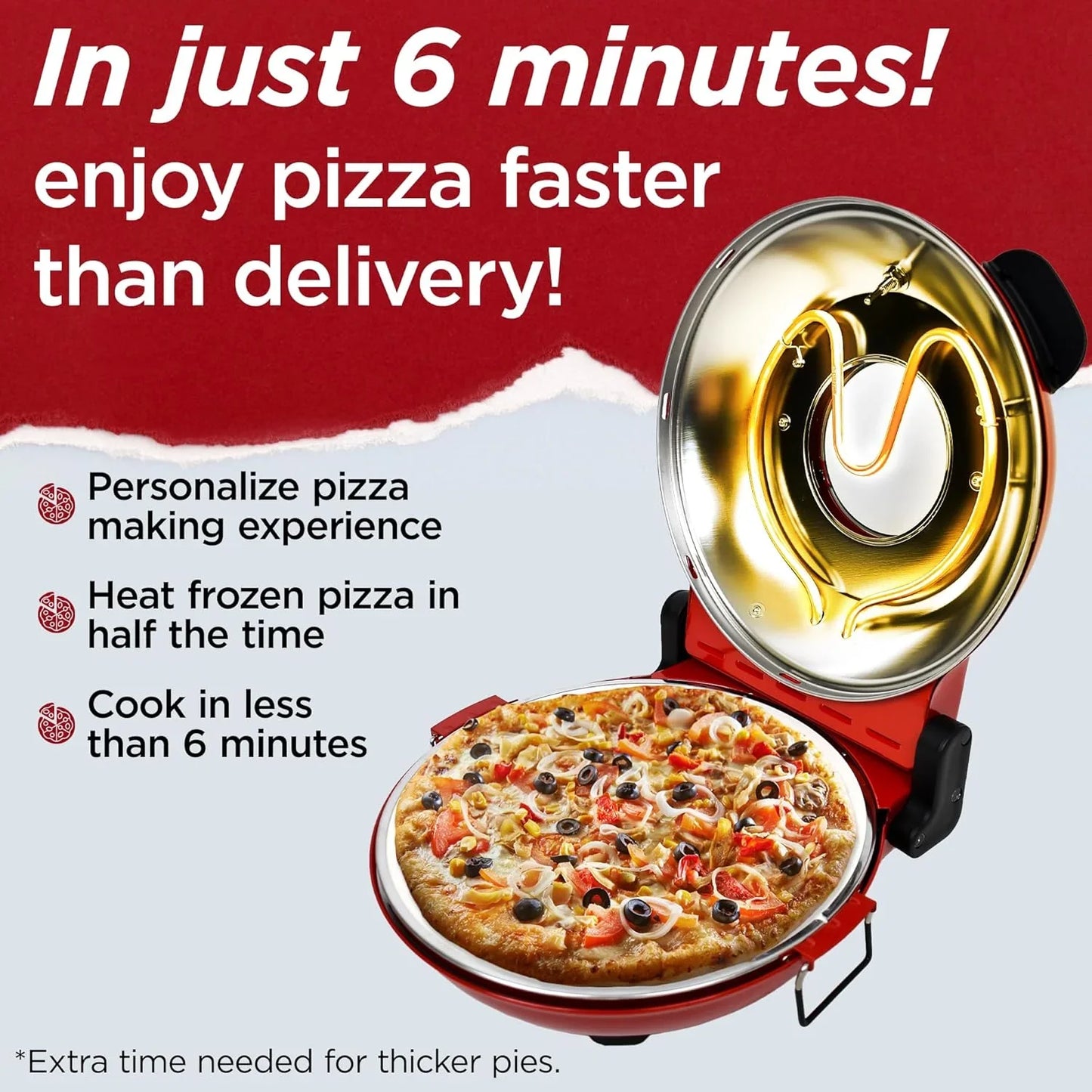 Electric Pizza Oven with Ceramic Stone, Viewing Window, Adjustable Heat Control, Timer and 1200W Baking Power, DIY Homemade Pizzeria, Large 12�� Pie Capacity (Black)