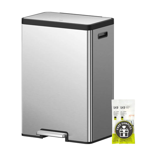 30L + 30L dual trash cans, with recycling bin, stainless steel independent footrest and lid, 2 8-gallon trash cans suitable for kitchen, slow-closing design, fingerprint-resistant treatment