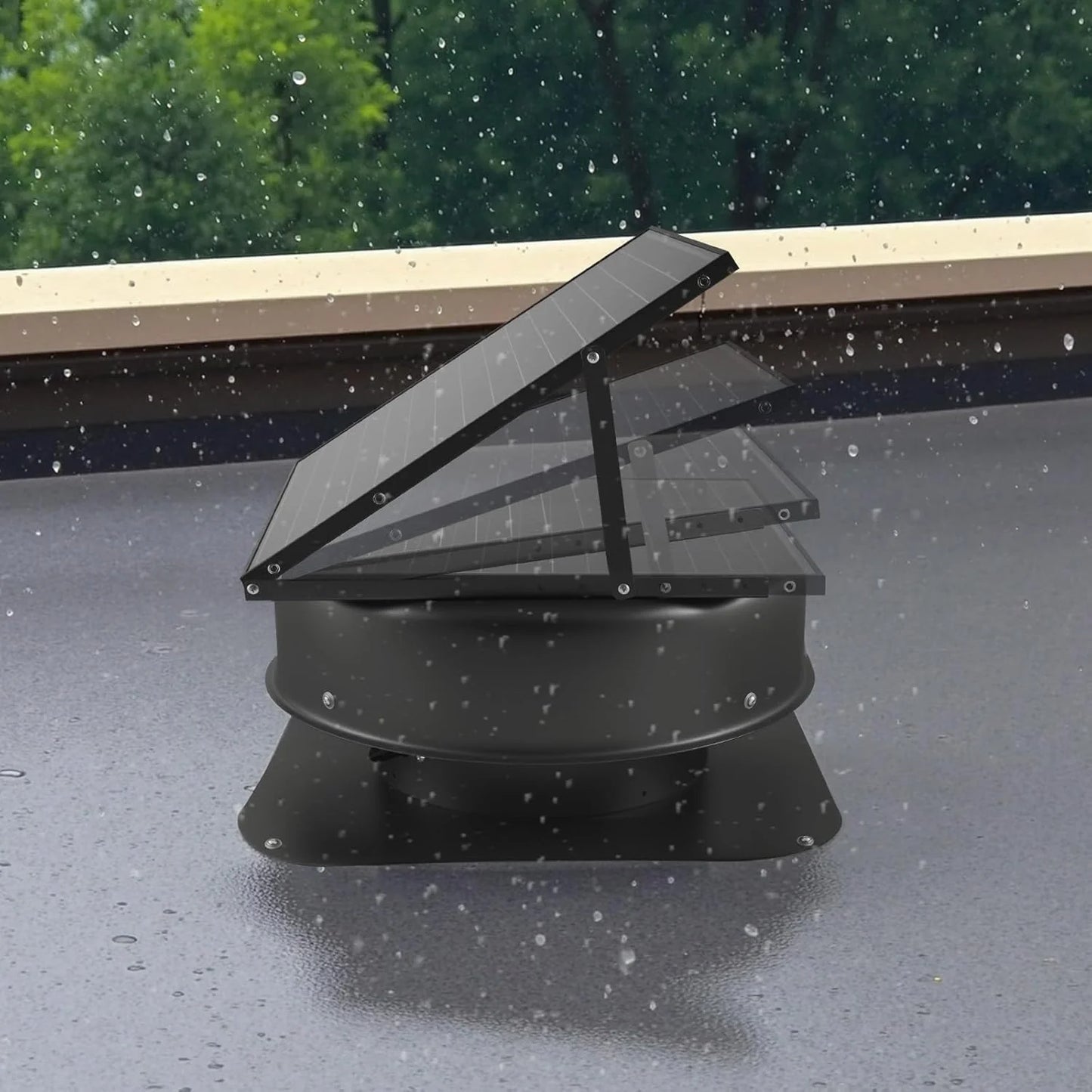 Roof attic exhaust fan, 50-watt intelligent solar roof ventilation fan, equipped with thermostat, remote control, 3000 cubic feet per minute airflow, built-in smoke sensor and automatic stop function (for cooling and dehumidification)