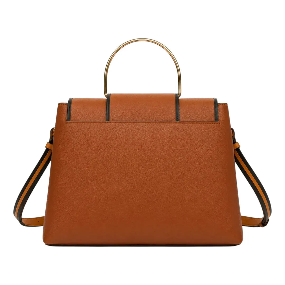 Teds Formal Wear Brown Leather Handbag with Metal Handle – Elegant Crossbody & Top Handle Bag