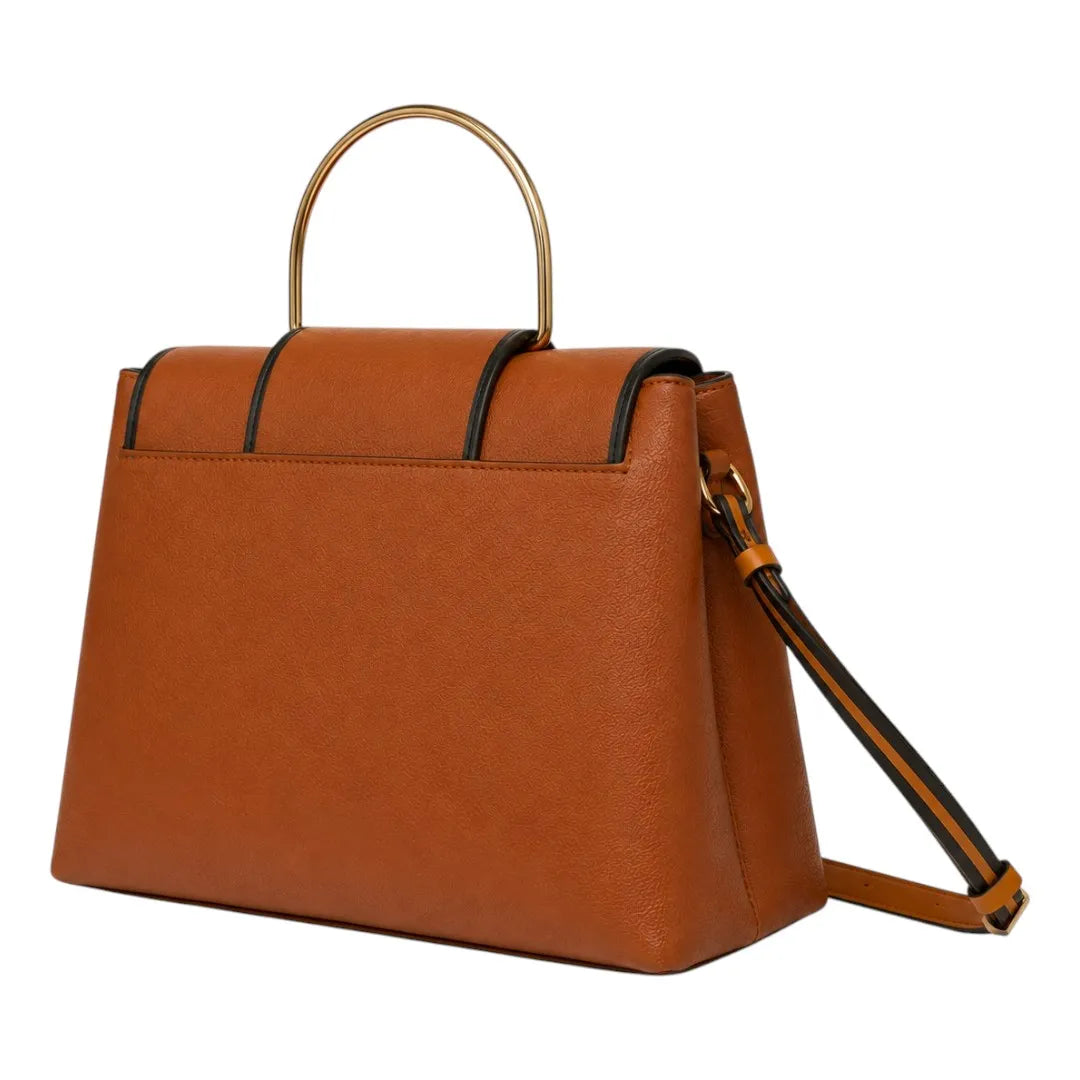 Teds Formal Wear Brown Leather Handbag with Metal Handle – Elegant Crossbody & Top Handle Bag