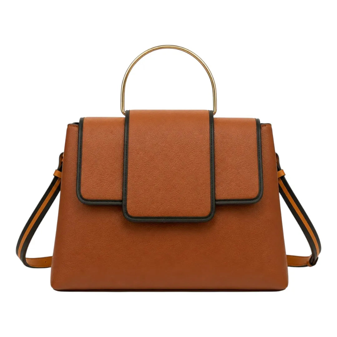 Teds Formal Wear Brown Leather Handbag with Metal Handle – Elegant Crossbody & Top Handle Bag