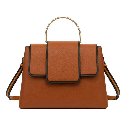 Teds Formal Wear Brown Leather Handbag with Metal Handle – Elegant Crossbody & Top Handle Bag