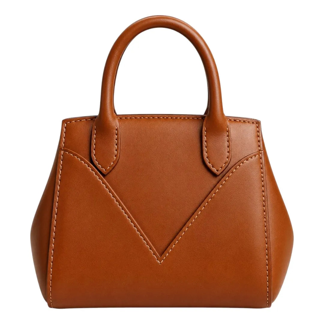 Teds Formal Wear Classic Brown Leather Handbag – Elegant Top Handle Purse for Women