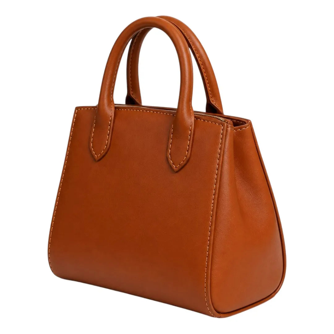 Teds Formal Wear Classic Brown Leather Handbag – Elegant Top Handle Purse for Women