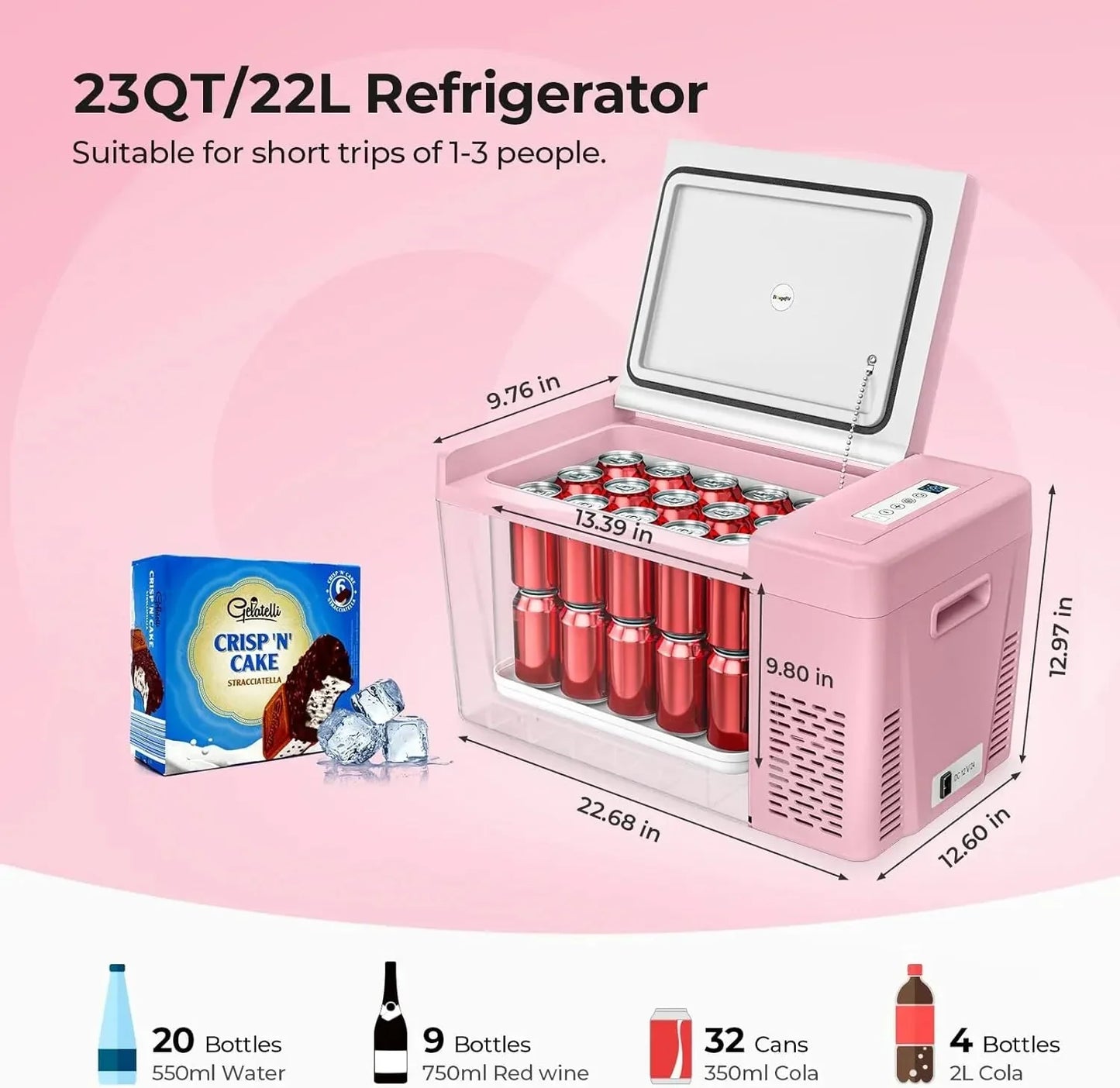 12 Volt Refrigerator 12V Car Fridge 23 Quart Portable Freezer Compressor Cooler 12/24V DC 110~240 Volt AC for Truck Van RV Camper SUV Travel Camping Road Trips Tailgating -7℉~50℉