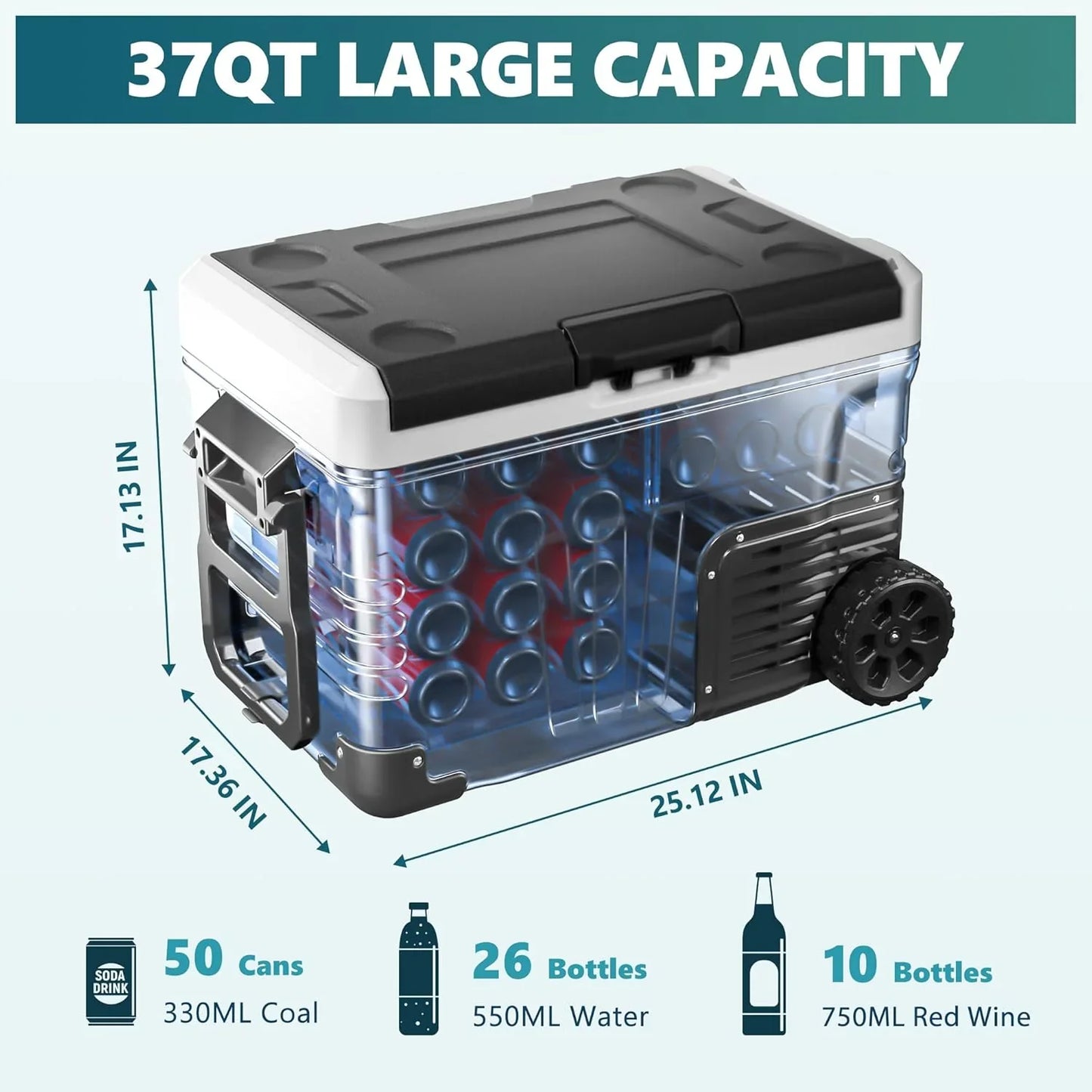 EUHOMY 12 Volt Refrigerator, 37QT(35L) Electric Cooler, Portable Freezer 12V/24V DC 110-240V AC, 12V Fridge -4��~68��, 12V Cooler with Wheels & 2 Baskets for Travel, Truck, Boat, Camping