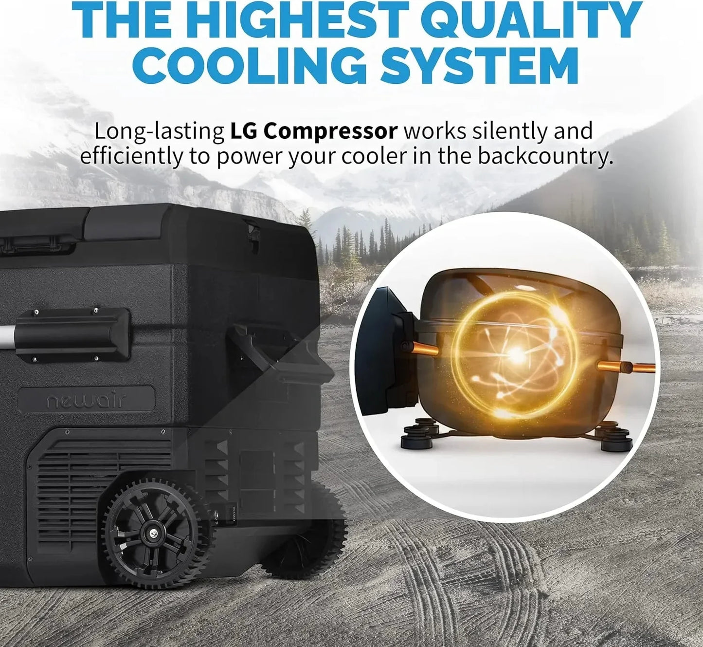 48 Qt. Portable 12v Electric Cooler with LG Compressor, Fridge and Freezer, Rugged Wheels, and Solar Power Input, Perfect Plug-In Cooler for Camping, Trucks, Travel, Car and Home