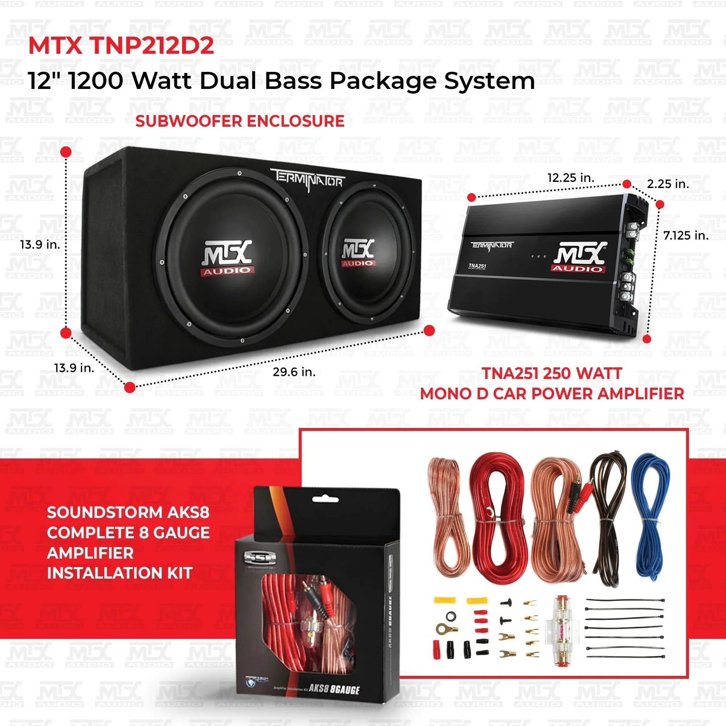 12′′ 1200W Dual Car Subwoofer Package with Amplifier & Installation Kit