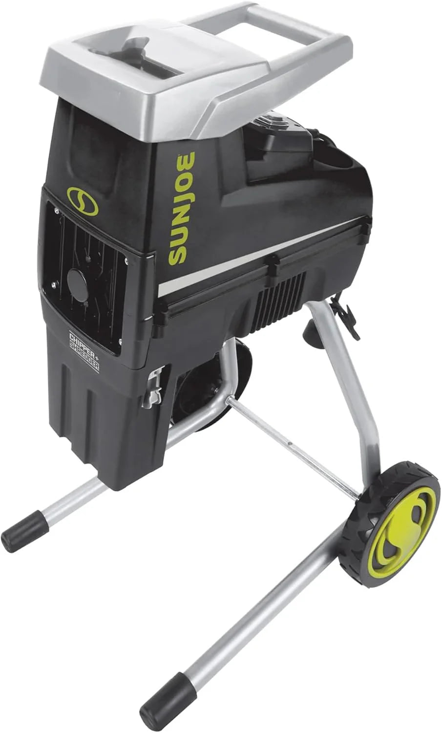 15 Amp Electric Silent Wood Chopper/Deburr Machine, cutting diameter 1.7 inches, reduction ratio 21:1, wheel diameter 7 inches, equipped with a safety hopper, green appearance
