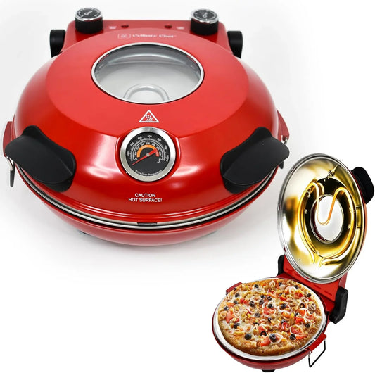 Electric Pizza Oven with Ceramic Stone, Viewing Window, Adjustable Heat Control, Timer and 1200W Baking Power, DIY Homemade Pizzeria, Large 12�� Pie Capacity (Black)