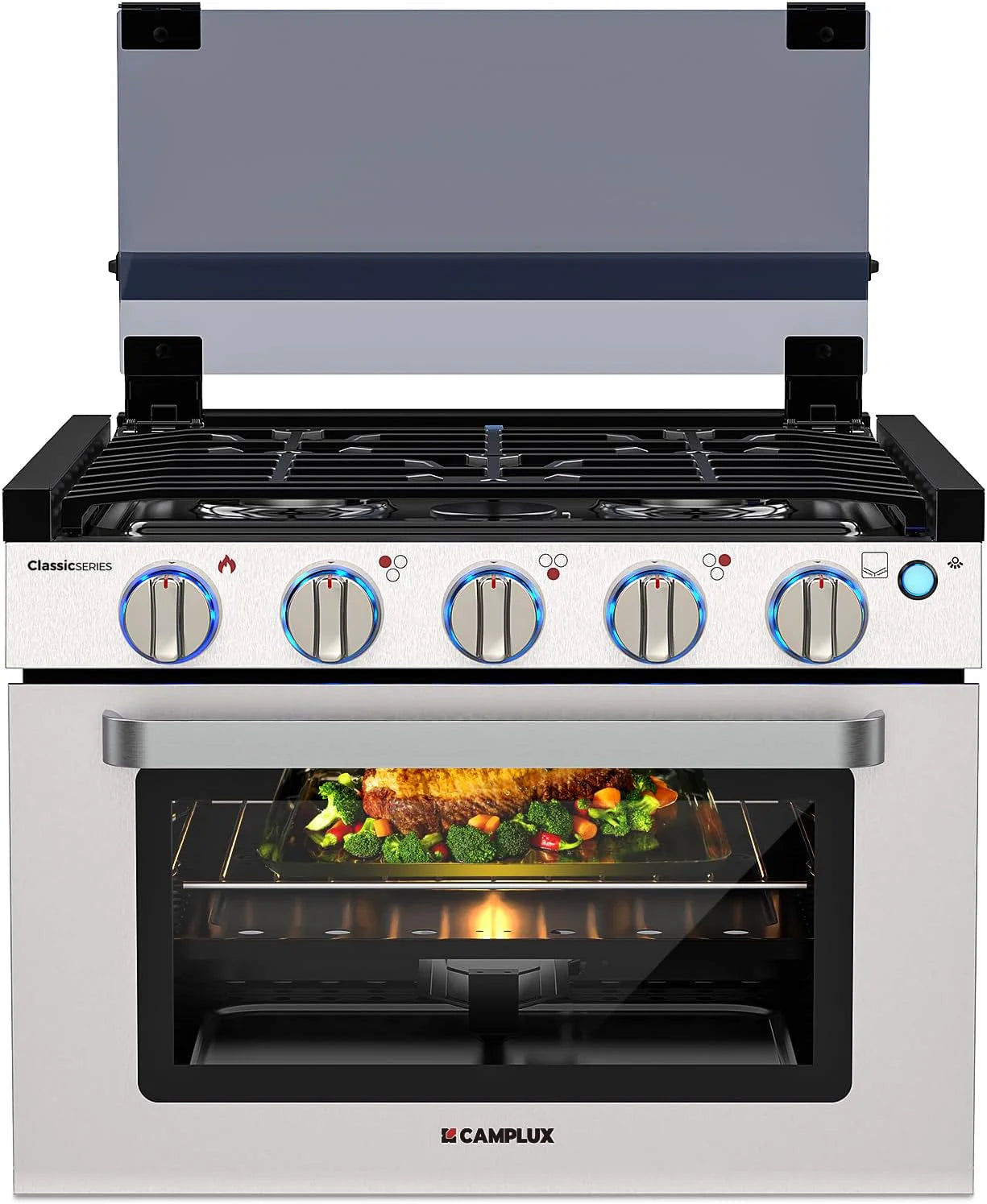 RV liquefied gas stove 21 inches high, a liquefied gas stove oven with 3 burners, suitable for RVs, apartments, mobile homes, made of stainless steel material