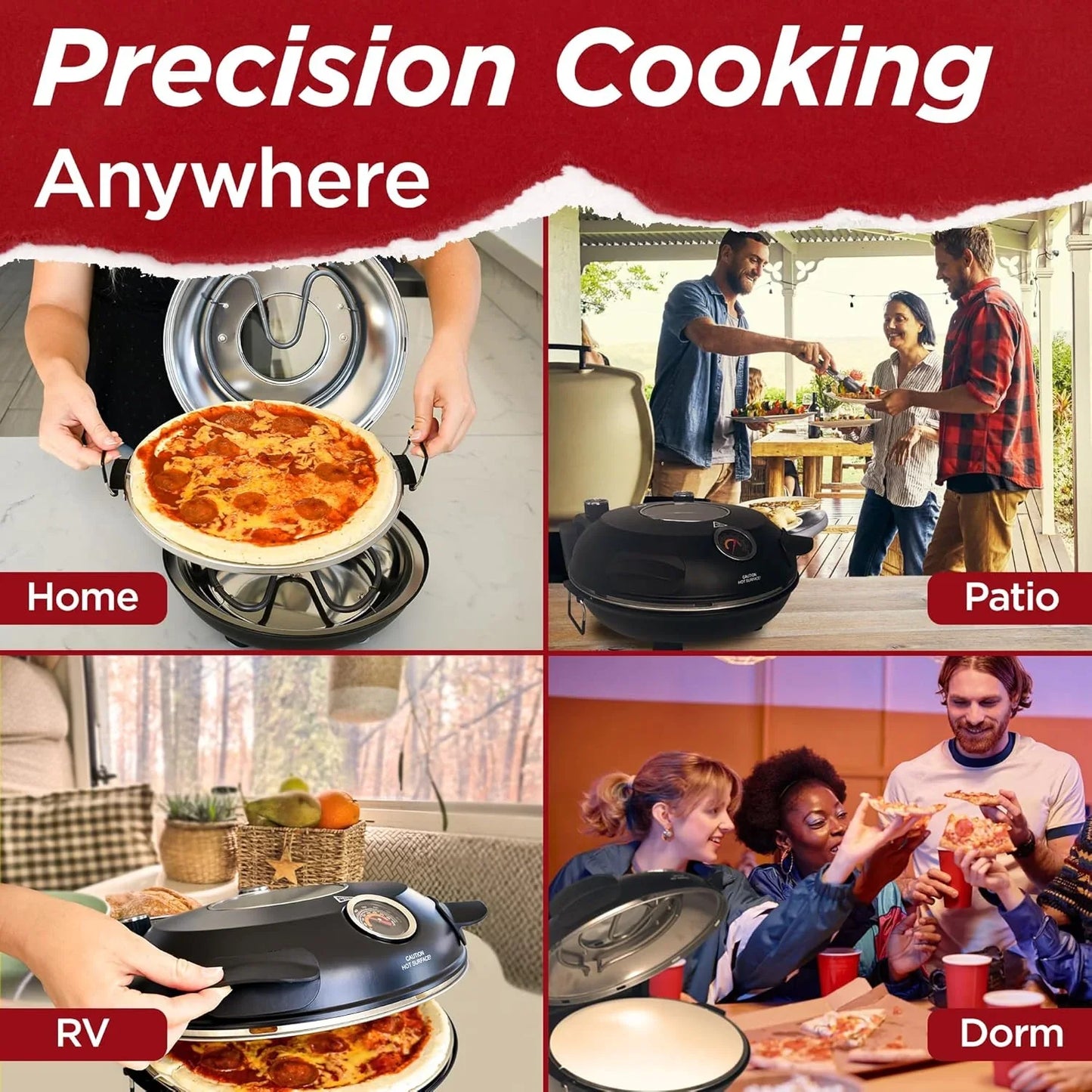 Electric Pizza Oven with Ceramic Stone, Viewing Window, Adjustable Heat Control, Timer and 1200W Baking Power, DIY Homemade Pizzeria, Large 12�� Pie Capacity (Black)