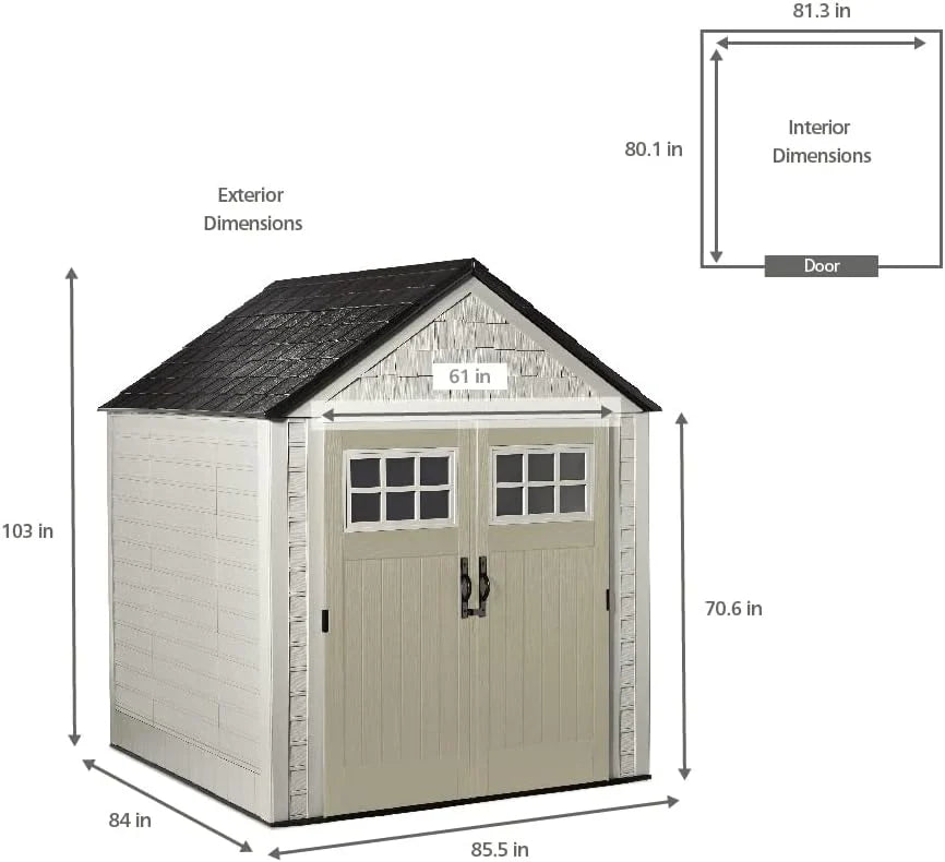 Rubbermaid Resin Outdoor Storage Shed With Floor (7 x 7 Ft) Weather Resistant Gray Organization for Home/Backyard/Garden Tools/Lawn Mower/Bike Storage/Pool Supplies