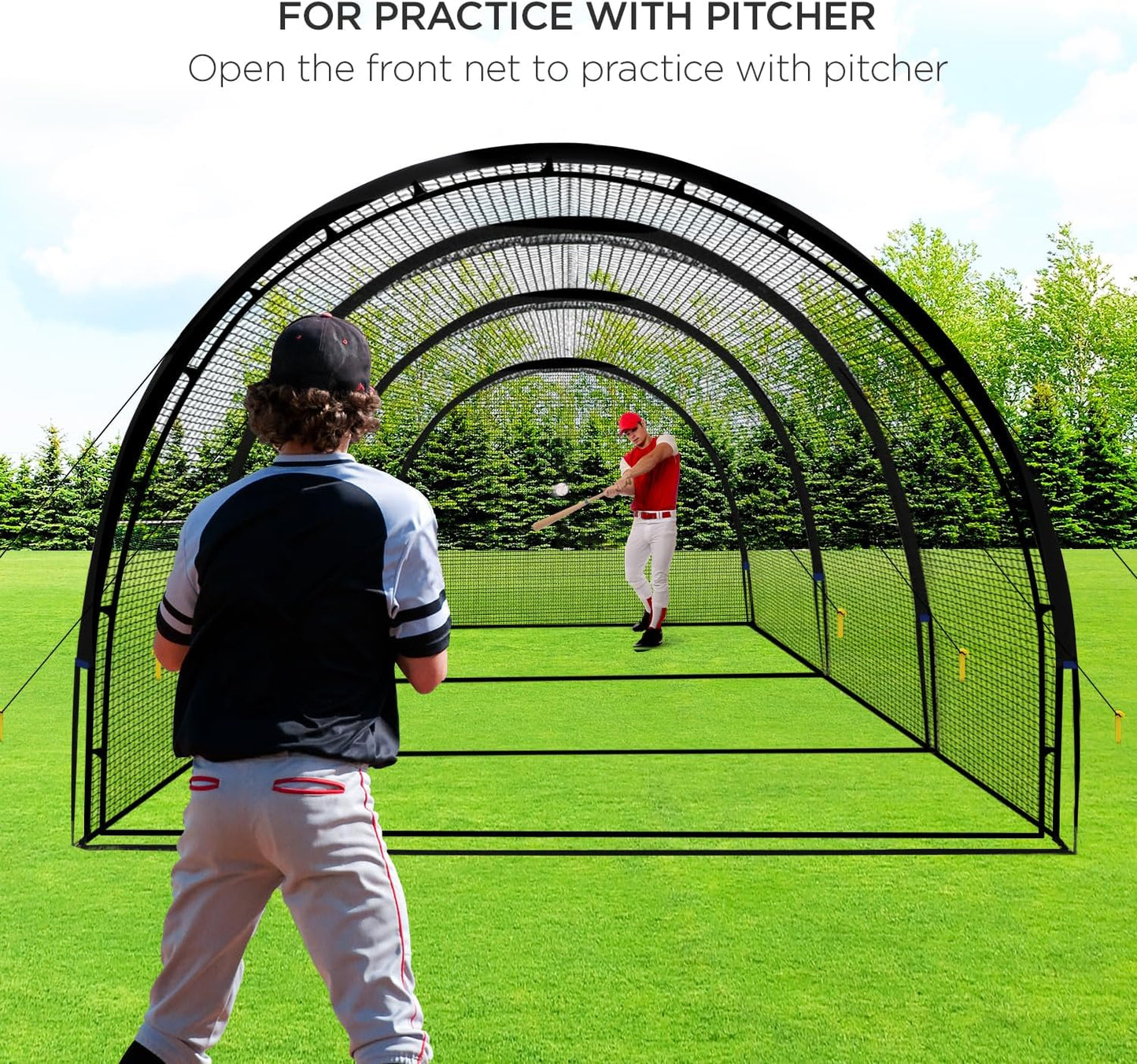 Baseball Batting Cage Net Batting Cages for Backyard Portable Baseball and Softball Batting Cages with Pitching Machine Hole and Detachable Door for Backyard Outdoor Hitting Practice