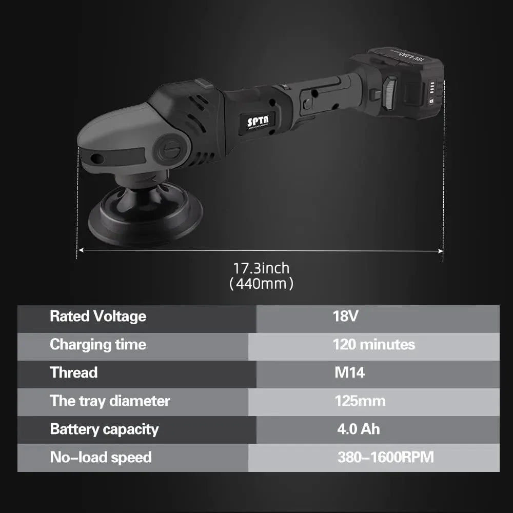 18V Cordless Car Polisher, 15mm Orbit 2000-4800 OPM Portable Buffer Polisher with 7 Variable Speed 2Pcs 4.0Ah Battery, 6 Sponge Pads,2 Wool Pad, Tool Bag for Car Polishing, Waxing
