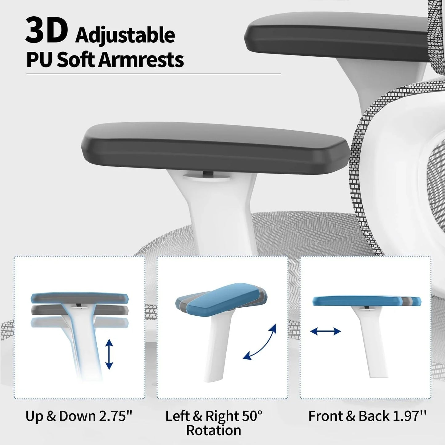 Ergo3D Ergonomic Office Chair �� High Back Mesh Desk Chair with 3D Adjustable Armrests, Wheels, for Home and Office (Black)