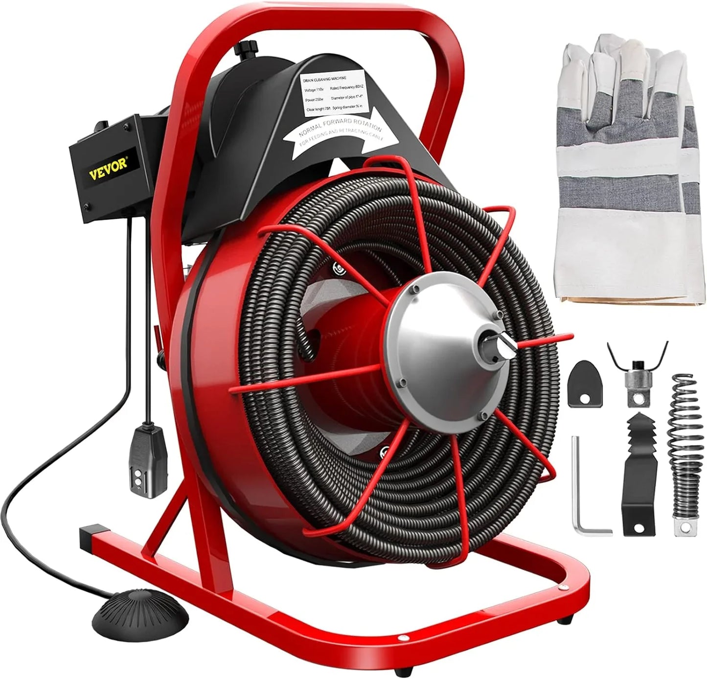 Electric Drain Cleaner Machine by [Brand], 75 Ft x 3/8 Inch, Fits 1-4 Inch Pipes, Portable with 4 Cutters, Powerful Plumbing Tool for Clogs